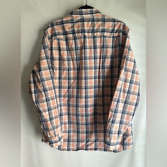 Long sleeve Button Down Shirt XL Slim Plaid Orange Blue White - Picture 2 of 3
